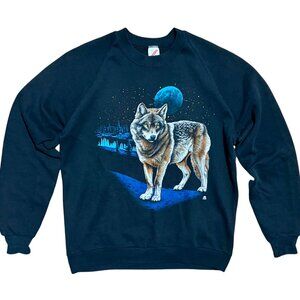 Wolf & Moon Jerzees 1987 Black Vintage Crew Neck Sweatshirt, Men's Large